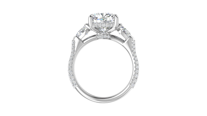 4 Carat Cushion-Cut Engagement Ring With Pear-Shaped Side Stones In 14K White Gold