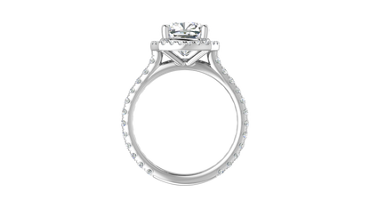 3 Carat Cushion-Cut Halo Engagement Ring With Pavé Diamond Band In 14K White Gold
