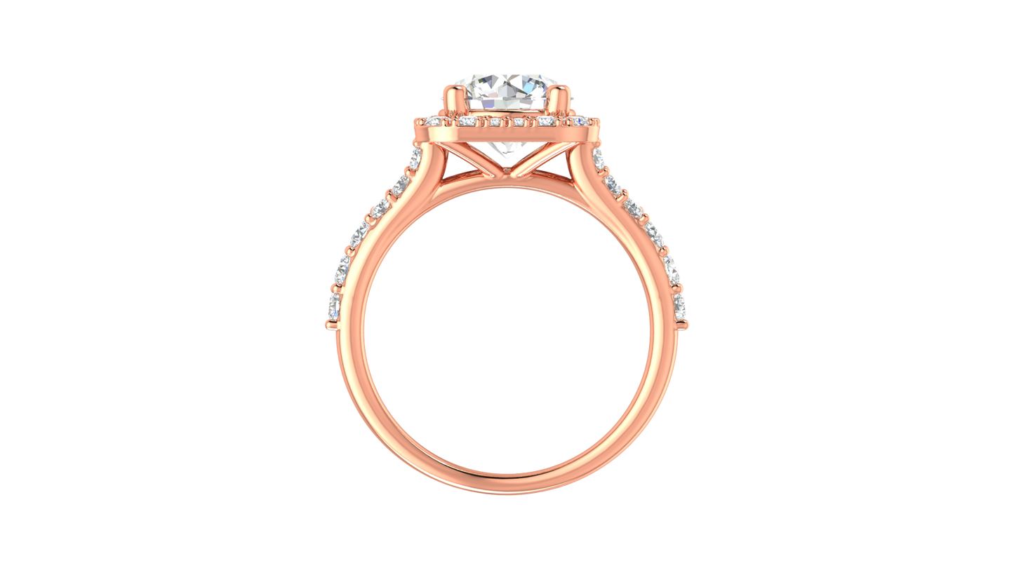 2.00 Carat Round-Cut Halo Engagement Ring With Pavé Diamond Band In 14K Rose Gold