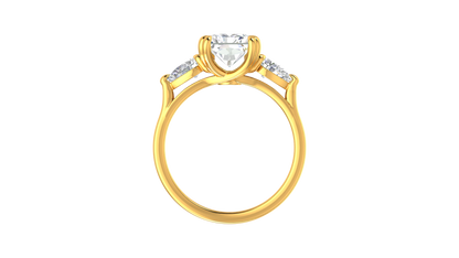 3 Carat Radiant Cut Engagement Ring With Pear Shaped Side Stones In 14K Yellow Gold