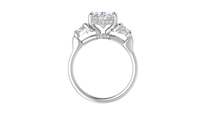 3 Carat Oval Cut Engagement Ring With Half Moon Side Stones In 14K White Gold