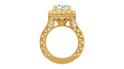 4 Carat Vintage Style Round Engagement Ring In 14K Yellow Gold