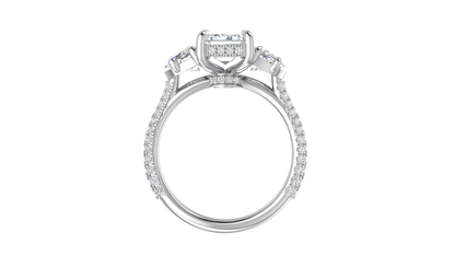 3 Carat Emerald Cut Engagement Ring With Half-Moon Side Stones In 14K White Gold