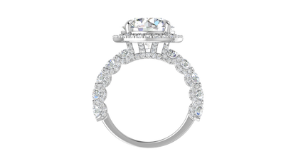 Opulent 5.00 Carat Round-Cut Halo Engagement Ring With Pavé Diamond Band In 14K White Gold