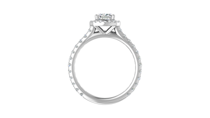 1 Carat Cushion-Cut Halo Engagement Ring With Pavé Diamond Band In 14K White Gold