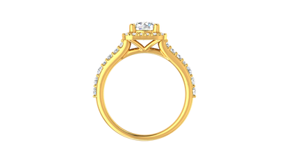 1.00 Carat Round-Cut Halo Engagement Ring With Pavé Diamond Band In 14K Yellow Gold