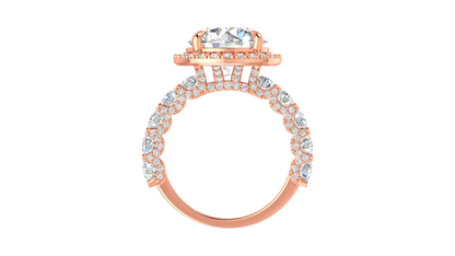 Opulent 5.00 Carat Round-Cut Halo Engagement Ring With Pavé Diamond Band In 14K Rose Gold