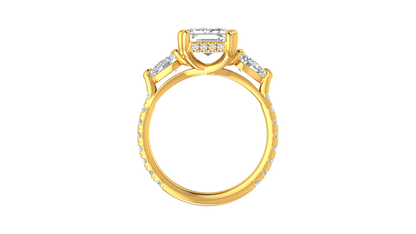 4 Carat Emerald Cut Engagement Ring With Pear Side Stones In 14K Yellow Gold