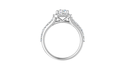1.00 Carat Round-Cut Halo Engagement Ring With Pavé Diamond Band In 14K White Gold