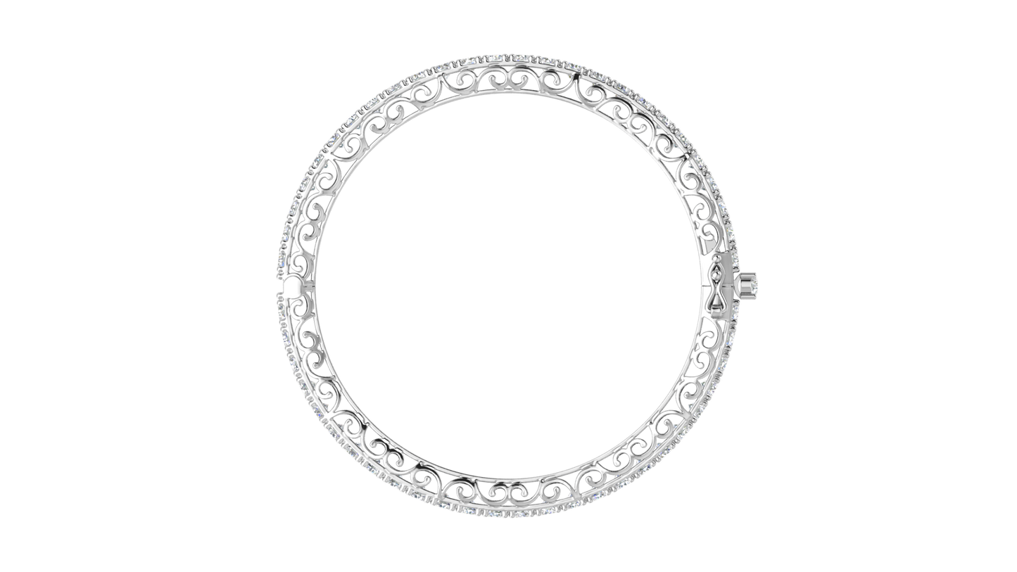 11.13 Ctw Round Cut Diamond Bangle | Antique-Inspired Diamond Bangle & Elegant Vintage Style Jewellery Set In 14K White Gold