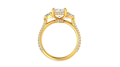 3 Carat Emerald Cut Engagement Ring With Half-Moon Side Stones In 14K Yellow Gold