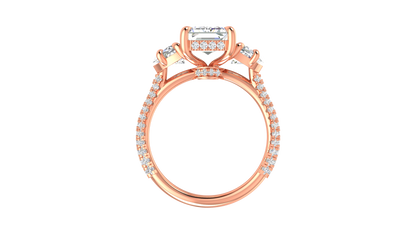 4 Carat Emerald Cut Engagement Ring With Half-Moon Side Stones In 14K Rose Gold