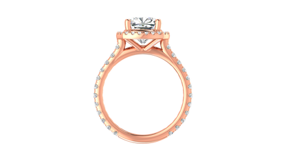 3 Carat Cushion-Cut Halo Engagement Ring With Pavé Diamond Band In 14K Rose Gold