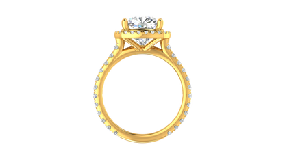 4 Carat Cushion-Cut Halo Engagement Ring With Pavé Diamond Band In 14K Yellow Gold