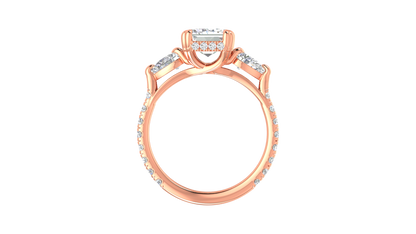 3 Carat Emerald Cut Engagement Ring With Pear Side Stones In 14K Rose Gold