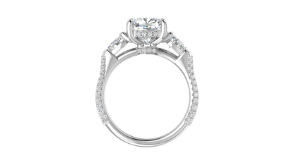 3 Carat Cushion-Cut Engagement Ring With Pear-Shaped Side Stones In 14K White Gold