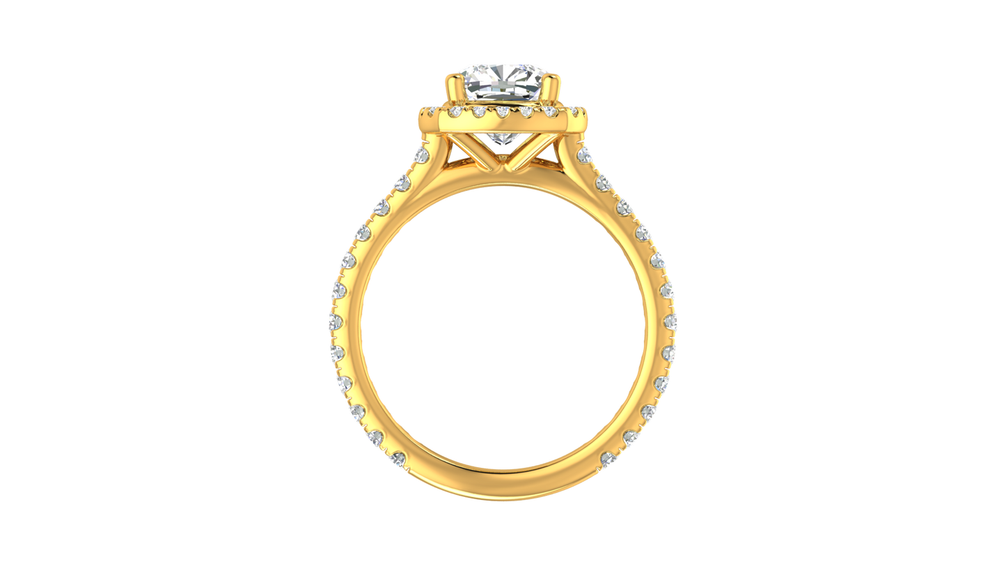 2 Carat Cushion-Cut Halo Engagement Ring With Pavé Diamond Band In 14K Yellow Gold
