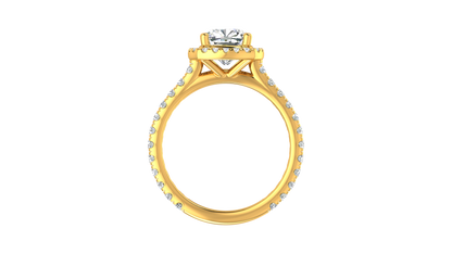 2 Carat Cushion-Cut Halo Engagement Ring With Pavé Diamond Band In 14K Yellow Gold