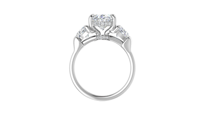 3 Carat Oval Cut Engagement Ring With Heart Shape Side Stones In 14K White Gold