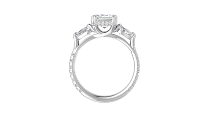 3 Carat Emerald Cut Engagement Ring With Pear Side Stones In 14K White Gold