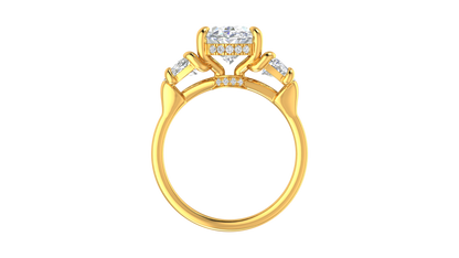 3 Carat Oval Cut Engagement Ring With Half Moon Side Stones In 14K Yellow Gold