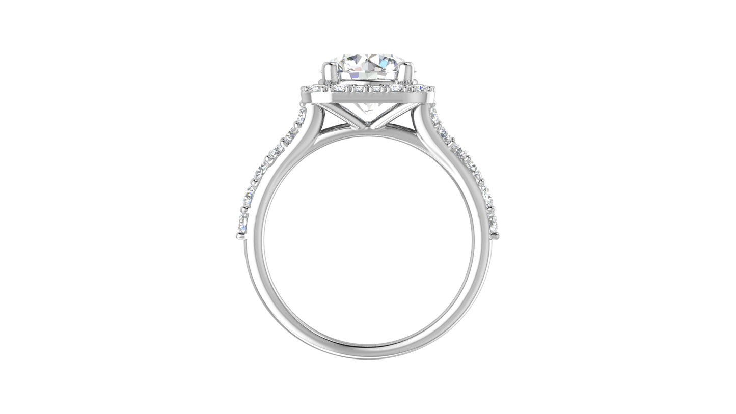 2.00 Carat Round-Cut Halo Engagement Ring With Pavé Diamond Band In 14K White Gold