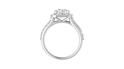 2.00 Carat Round-Cut Halo Engagement Ring With Pavé Diamond Band In 14K White Gold