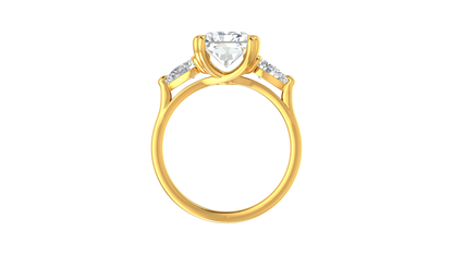 4 Carat Radiant Cut Engagement Ring With Pear Shaped Side Stones In 14K Yellow Gold