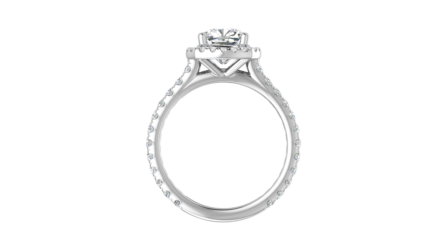 2 Carat Cushion-Cut Halo Engagement Ring With Pavé Diamond Band In 14K White Gold