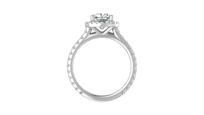 2 Carat Cushion-Cut Halo Engagement Ring With Pavé Diamond Band In 14K White Gold