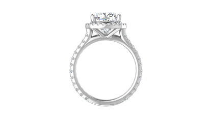 4 Carat Cushion-Cut Halo Engagement Ring With Pavé Diamond Band In 14K White Gold