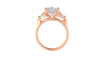 4 Carat Oval Cut Engagement Ring With Half Moon Side Stones In 14K Rose Gold