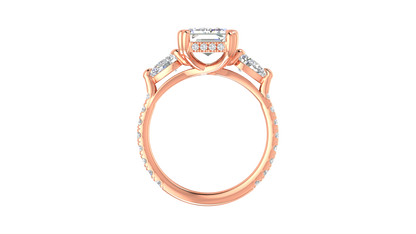 4 Carat Emerald Cut Engagement Ring With Pear Side Stones In 14K Rose Gold