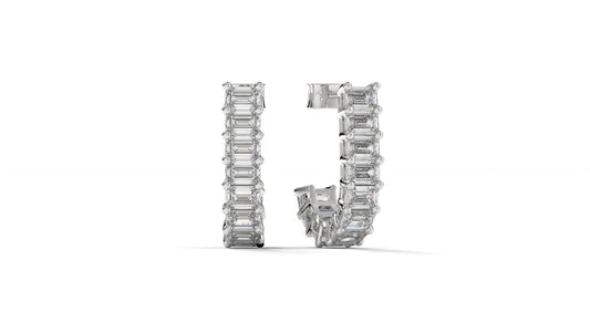 2.20 CTW Emerald-Cut Diamond Hoop Earrings in 14K White Gold