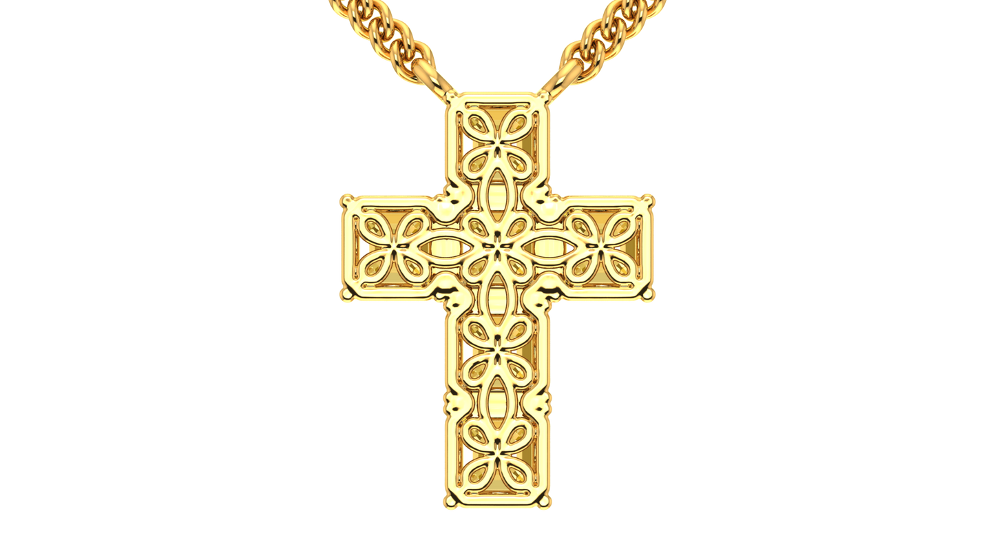 6.00 Ctw Asscher Cut Yellow Diamond Cross Pendant In 14K Yellow Gold