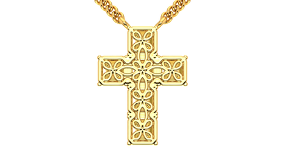6.00 Ctw Asscher Cut Yellow Diamond Cross Pendant In 14K Yellow Gold