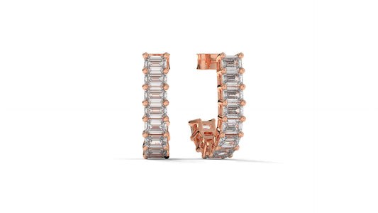 2.20 CTW Emerald-Cut Diamond Hoop Earrings in 14K Rose Gold