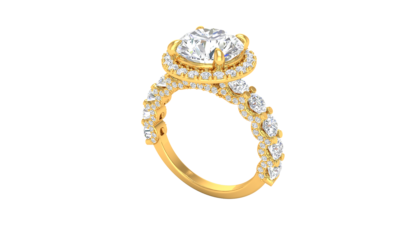 3.00 Ctw Round Brilliant Diamond Halo Engagement Ring In 14K Yellow Gold