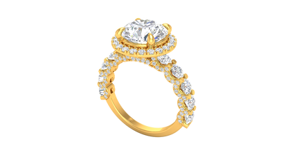 3.00 Ctw Round Brilliant Diamond Halo Engagement Ring In 14K Yellow Gold
