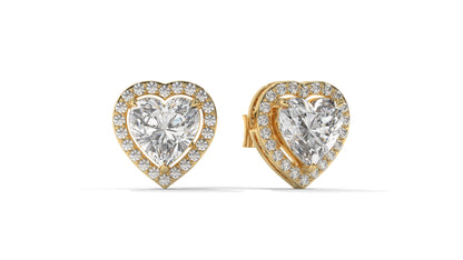 4.44 CTW Heart-Shaped Diamond Halo Stud Earrings In 14K Yellow Gold – 0.44 CTW Side Stones