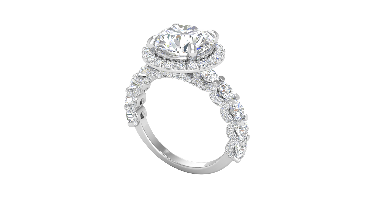 3.00 Ctw Round Brilliant Diamond Halo Engagement Ring In 14K White Gold