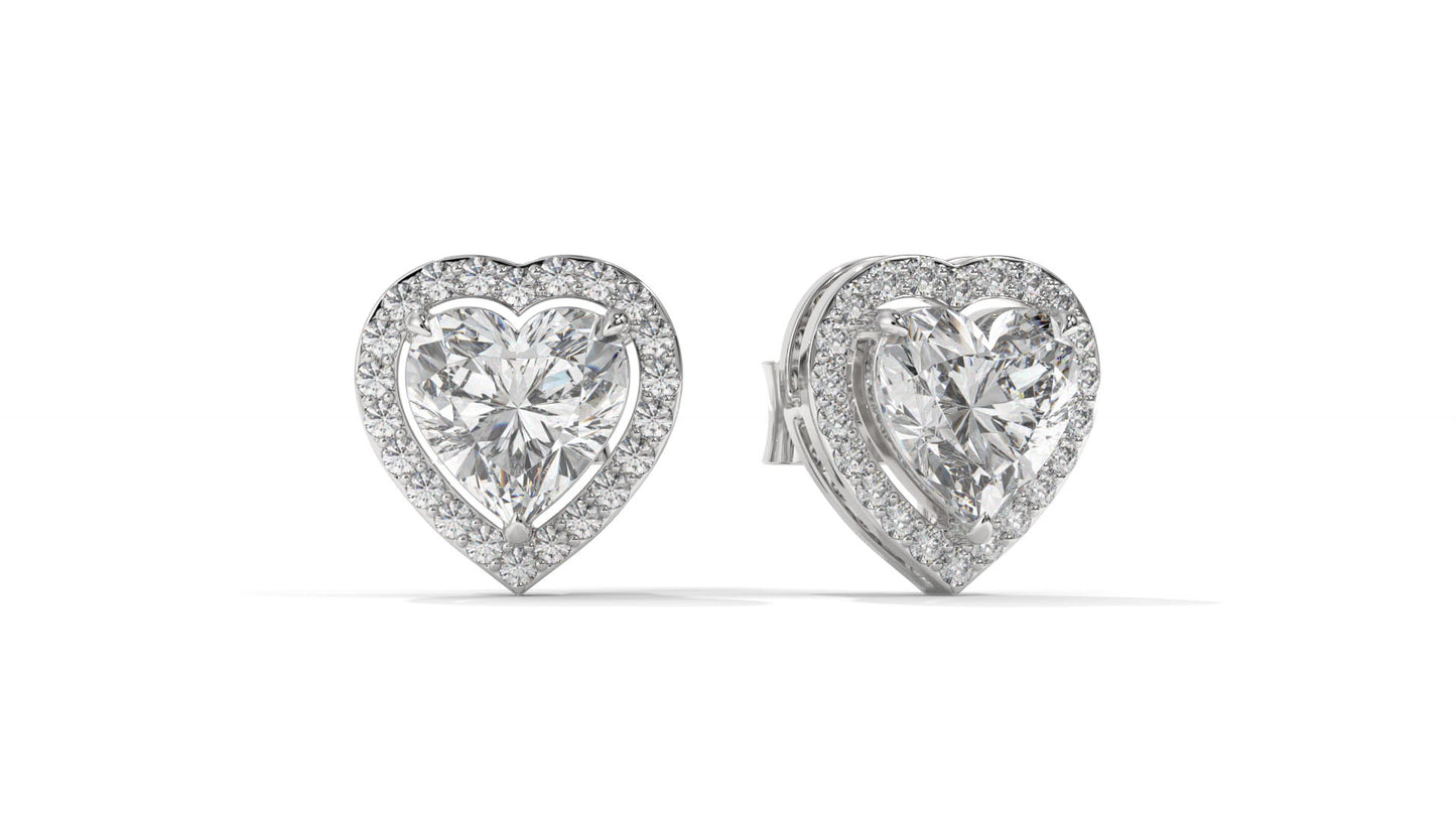 4.44 CTW Heart-Shaped Diamond Halo Stud Earrings In 14K White Gold – 0.44 CTW Side Stones
