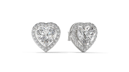 4.44 CTW Heart-Shaped Diamond Halo Stud Earrings In 14K White Gold – 0.44 CTW Side Stones