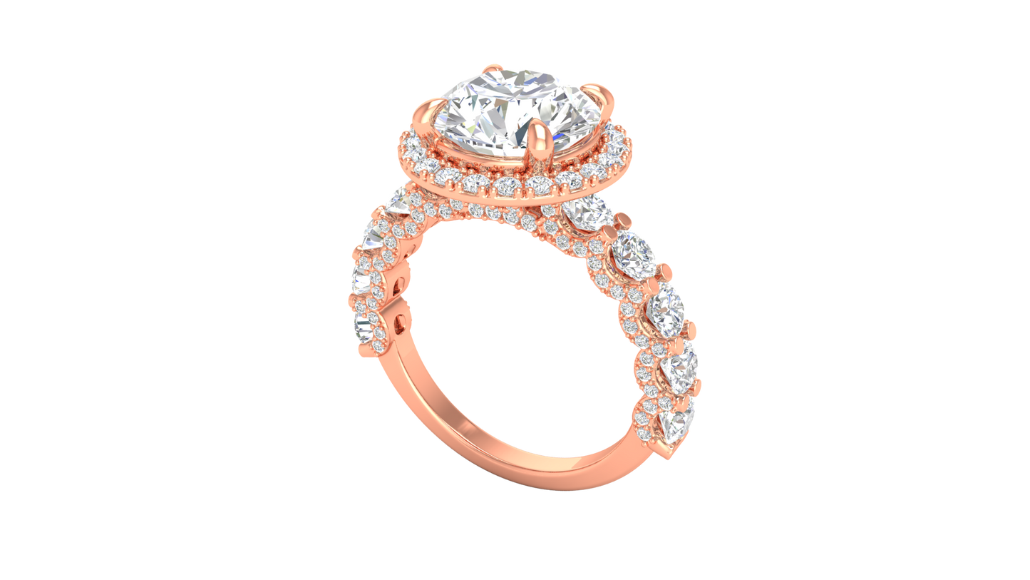 3.00 Ctw Round Brilliant Diamond Halo Engagement Ring In 14K Rose Gold