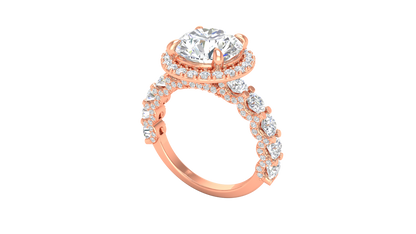 3.00 Ctw Round Brilliant Diamond Halo Engagement Ring In 14K Rose Gold