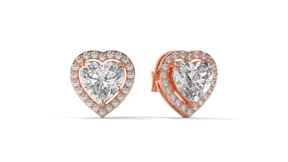 4.44 CTW Heart-Shaped Diamond Halo Stud Earrings In 14K Rose Gold – 0.44 CTW Side Stones