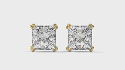 3 CTW Princess-Cut Diamond Stud Earrings In 14K Rose Gold – Four-Prong Setting