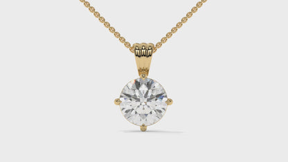 2.00 CTW Round Diamond Four-Prong Solitaire Pendant in 14K Yellow Gold – Secure Claw-Prong Setting