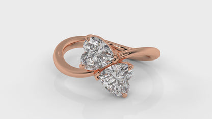 2.00 CTW Toi et Moi Diamond Ring in 14K Rose Gold with Heart Shape Diamonds