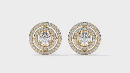1.92 CTW Round Diamond Double-Halo Stud Earrings in 14K Yellow Gold